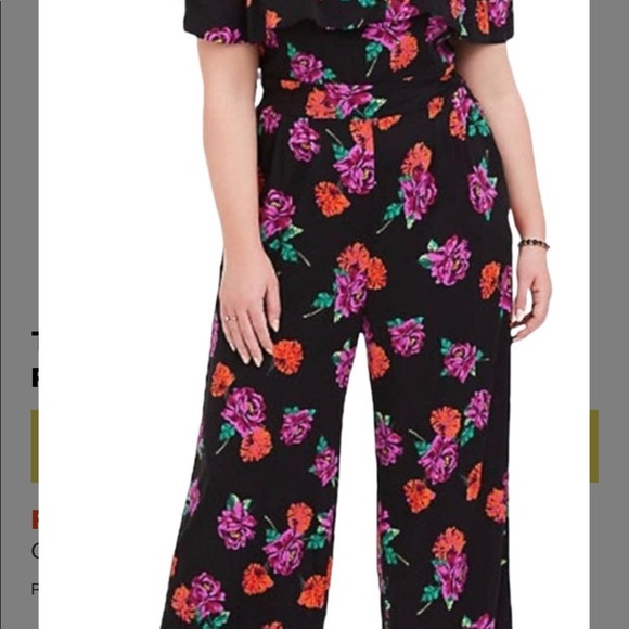 Torrid - BLACK FLORAL OFF SHOULDER CHALLIS JUMPSUIT - Picture 3 of 5